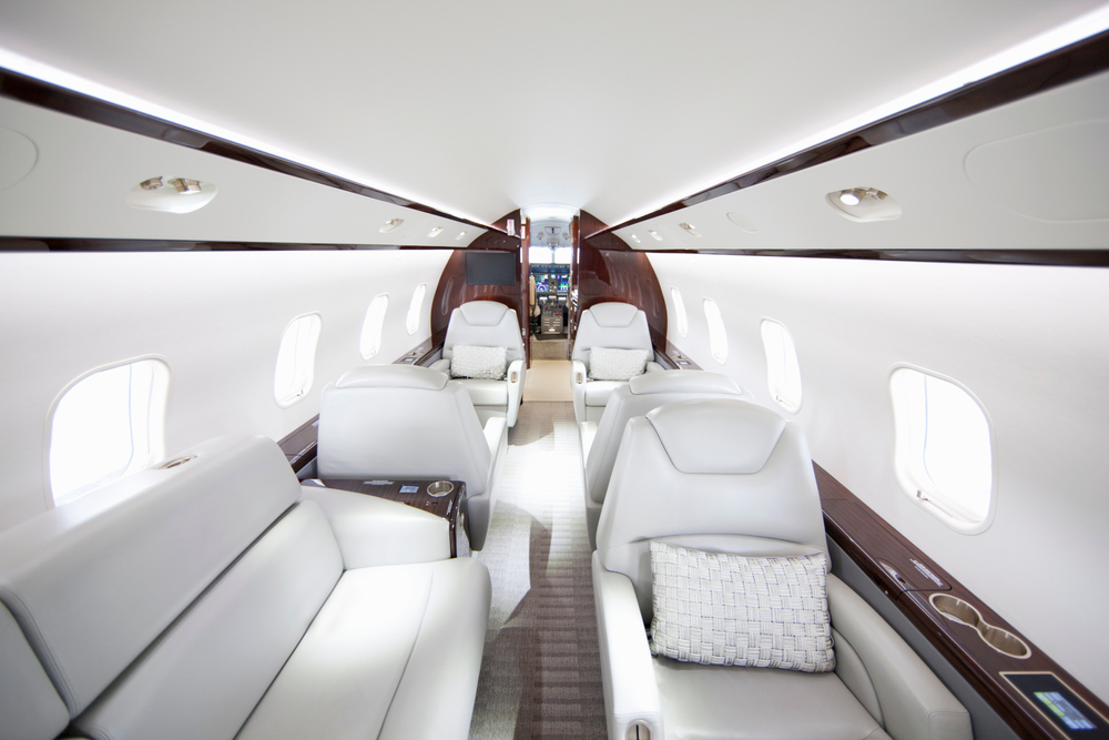A,Wide,Shot,Showing,Interiors,Of,A,Private,Jet.